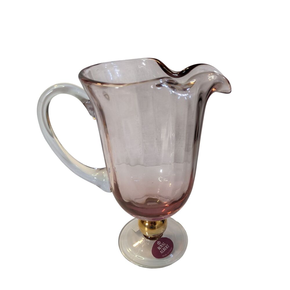 Old Country Roses Formal Royal Albert 9" Pitcher Glass Pink Gold Ball 32oz Rare